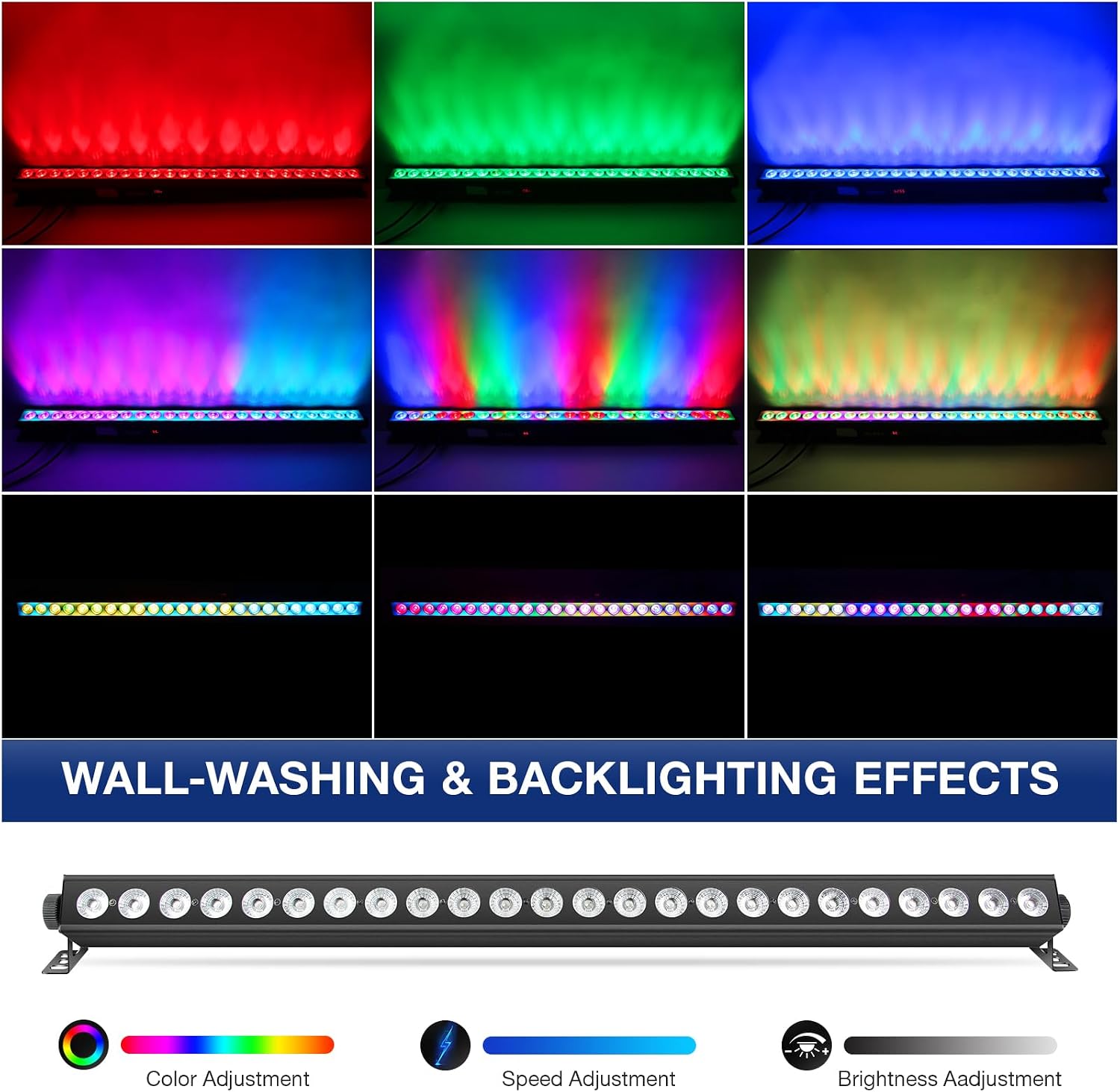 Wash Light Bar: 24 LED 120W RGBW Stage Wash Lights - APP DMX512 IR Remote - Sound Activated Wall Wash Lighting with Tripod Stand - Power Linking - Silent DJ Lights for Wedding Party Church Band