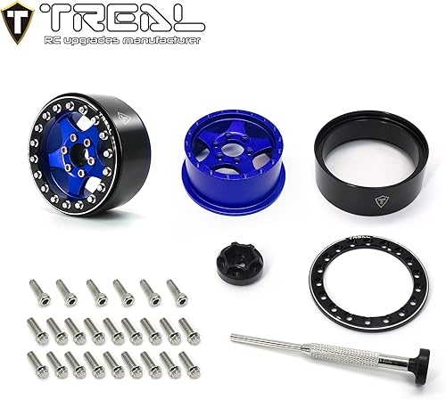 Miniatura 7 de Treal Ruedas 1.9 (4 piezas) Beadlock Ruedas de aleación sobre orugas para escala 110 RC Truck-E Type (Negro-Gris)