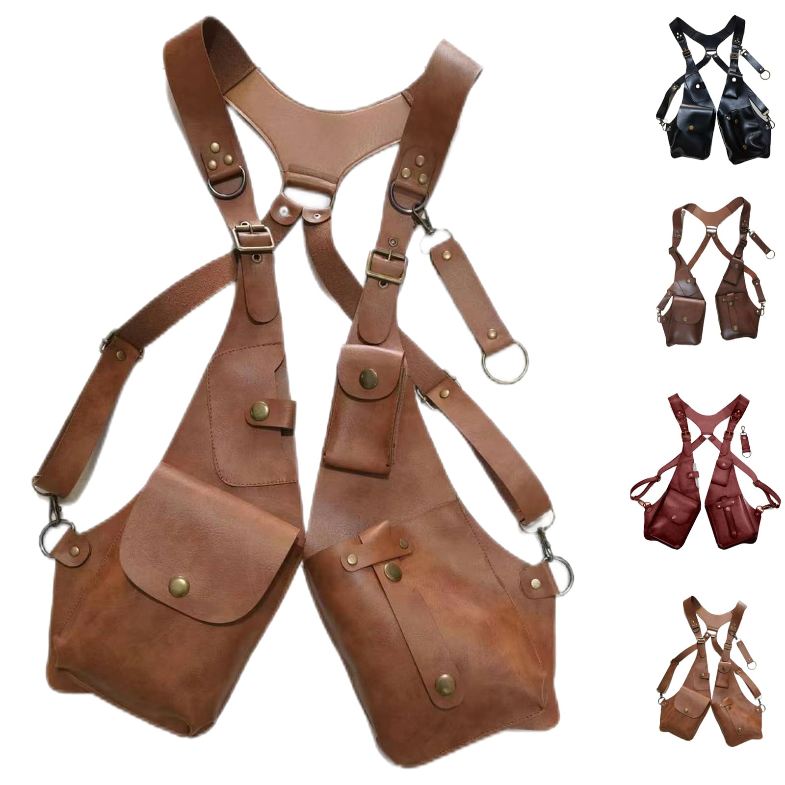 YOENBG Anti-Theft Bag With Shoulder Harness, Shoulder Holsters for Concealed Carry, Adjustable Pu Leather Strap Wallet Bag (Light Brown)