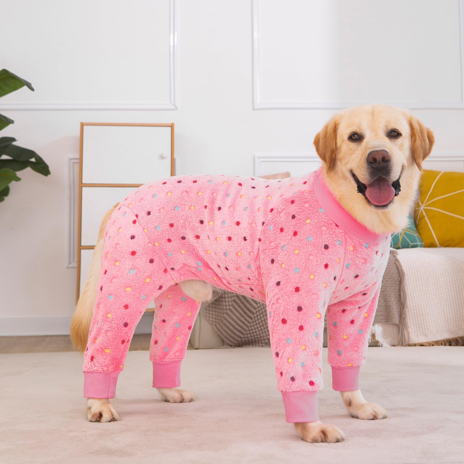 HDKUW Large Dog Sweater Coat - Recovery Suit & Anti-Shedding Dog Pajamas - Rose Pink, Size M/L, 32#