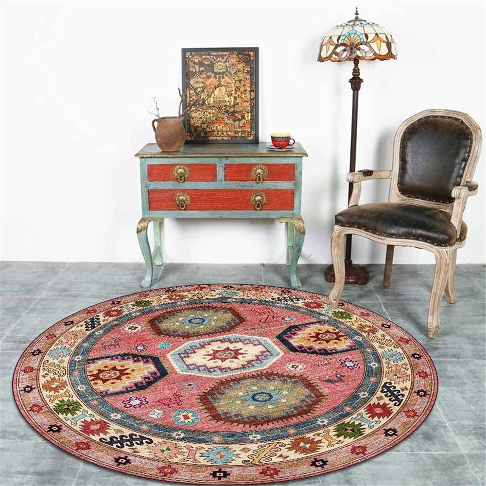 Tapis rond bohème vintage antidérapant pour chambre et salon