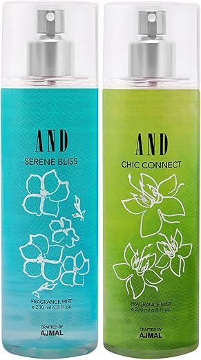AND Serene Bliss & Chic Connect Pack of 2 Body Mist 200ML each Long Lasting Scent Spray Gift For Women Perfume Crafted by Ajmal