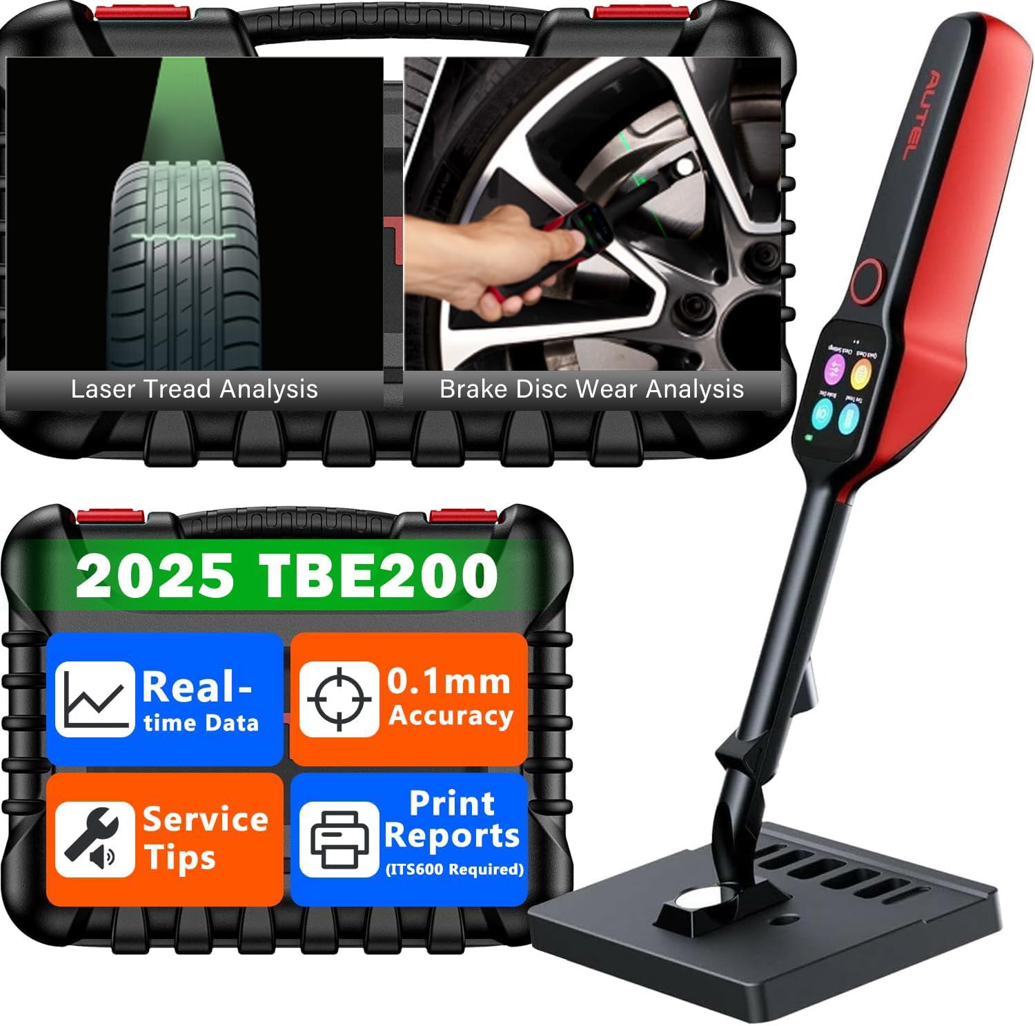 Autel MaxiTPMS TBE200 (E) Automotive Tire Tread Depth & Brake Disc Examiner, 2025 Top Laser Uneven Wear Analysis Tool, Upgrade of TBE100, Dual Camera, 0.1mm High Accuracy, Real-time Data, Supp. ITS600