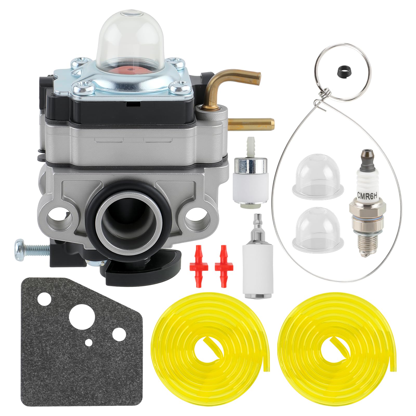 AUTOKAY 753-06220 Carburetor Carb for 17in 29cc Troy Bilt TB146EC TB525EC TB575EC TB590EC TB525ES TB539ES Curve Shaft Gas String Trimmer with AC04122 Fuel Line Primer Bulb Spark Plug Kit 753-08159