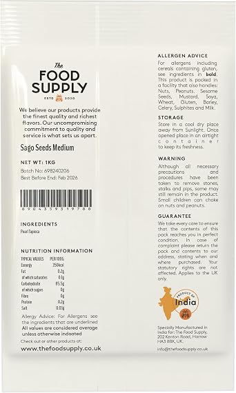Sago Seeds Medium Tapioca Sabudana sagu- Ideal for Cooking, Baking, and Desserts (1kg)