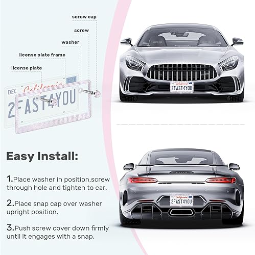 Vista 28 de Paquete de 2 marcos brillantes para matrícula, cubierta de matrícula de automóvil con diamantes de imitación brillantes para mujer, accesorios