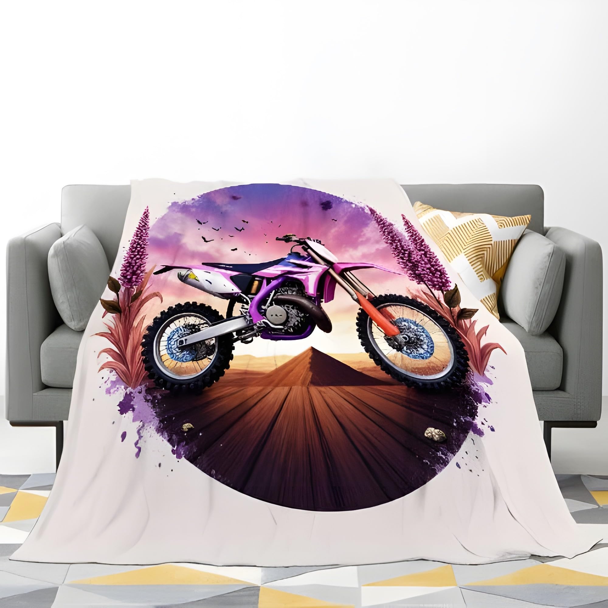 Przytulny koc na motocykl terenowy, styl offroadowy, koc polarowy z mikrofibry, przytulny, nadaje się do salonu i sypialni, dekoracja domu, 220 x 240 cm