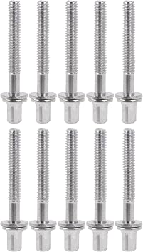 10 Pieces Drum Tension Rods Light Easy to install and remove Percussion Screw with Gaskets Silver 40x5mmLxDia