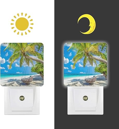 Miniatura 5 de ACOZUHSE Lámpara de luces LED de noche con sensor de atardecer a amanecer, palmera sobre arena blanca, mar y playa, lámpara de noche, luces