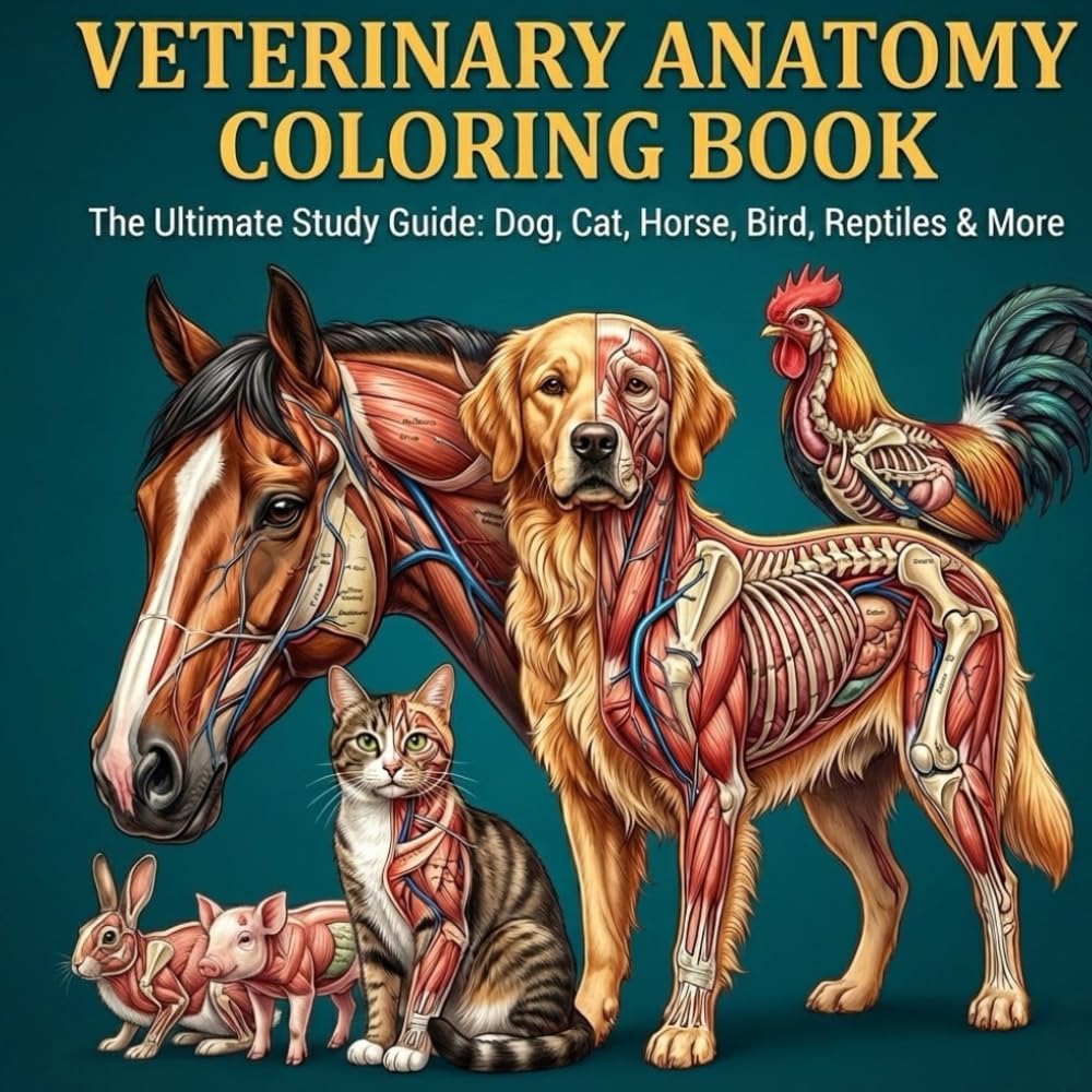 Veterinary Anatomy Coloring Book: The Ultimate Animal Physiology Self-Test Workbook for Vet Techs & Students | Detailed Diagrams of Canine, Feline, Equine & More for Easy Visual Memorization
