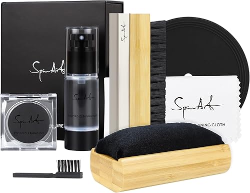 SpinArt Kit de limpieza de discos de vinilo 8 en 1, incluye cepillos de terciopelo suave y microfibra, solución de limpieza LP, gel de lápiz para