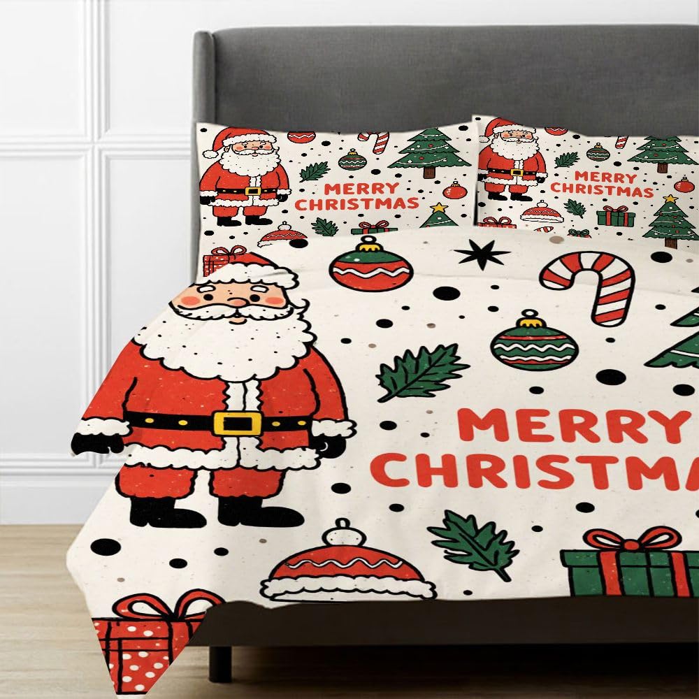 Funda NóRdica 3D 220x240 cm, Tema Navideño, Juego de Cama Extra Grande de 3 Piezas, Microfibra Ultraligera, Respirable, Lavable A MáQuina, Cintas de Fijación en Esquinas_7082