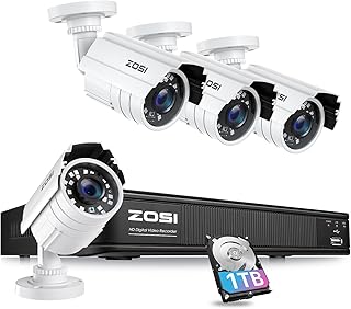 ZOSI H.265+ Full 1080p Home Security Camera System Outdoor Indoor, 5MP-Lite CCTV DVR 8 Channel with Hard Drive 1TB and 4 x 1080p Weatherproof Surveillance Camera with 80ft Night Vision, Motion Alerts