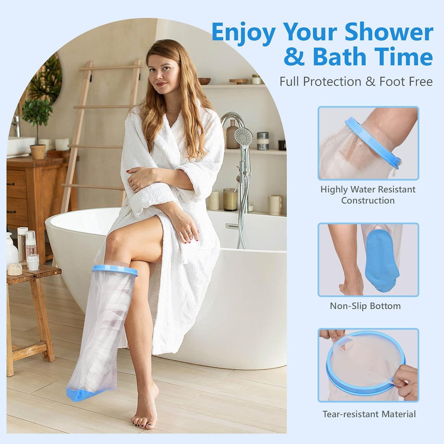 100% Waterproof Leg Cast Cover for Shower with Non-Slip Bottom Reusable Shower Boots Leg Ankle Foot Cast Protector for Adult After Surgery Bandage Dressing Wound [2026 Upgraded]