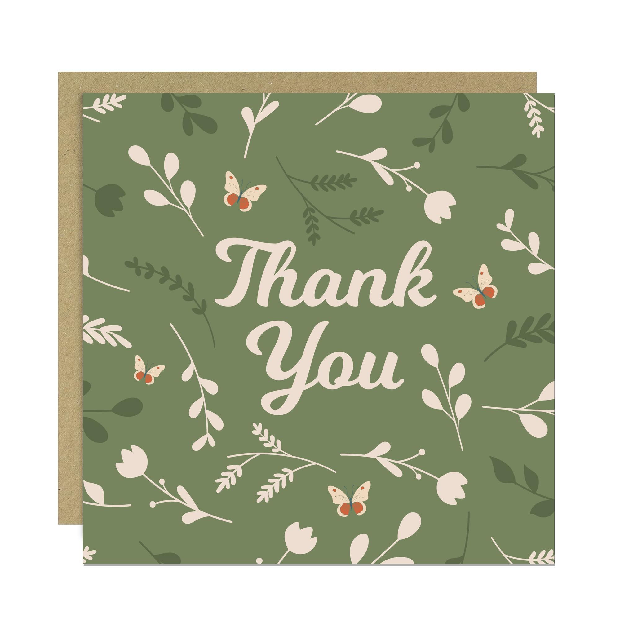 RED OCEAN Floral Thank You Card with Envelope Appreciation Cards For Weddings Business Customer Appreciation Teachers Nurses Volunteers Colleagues (Green Floral)