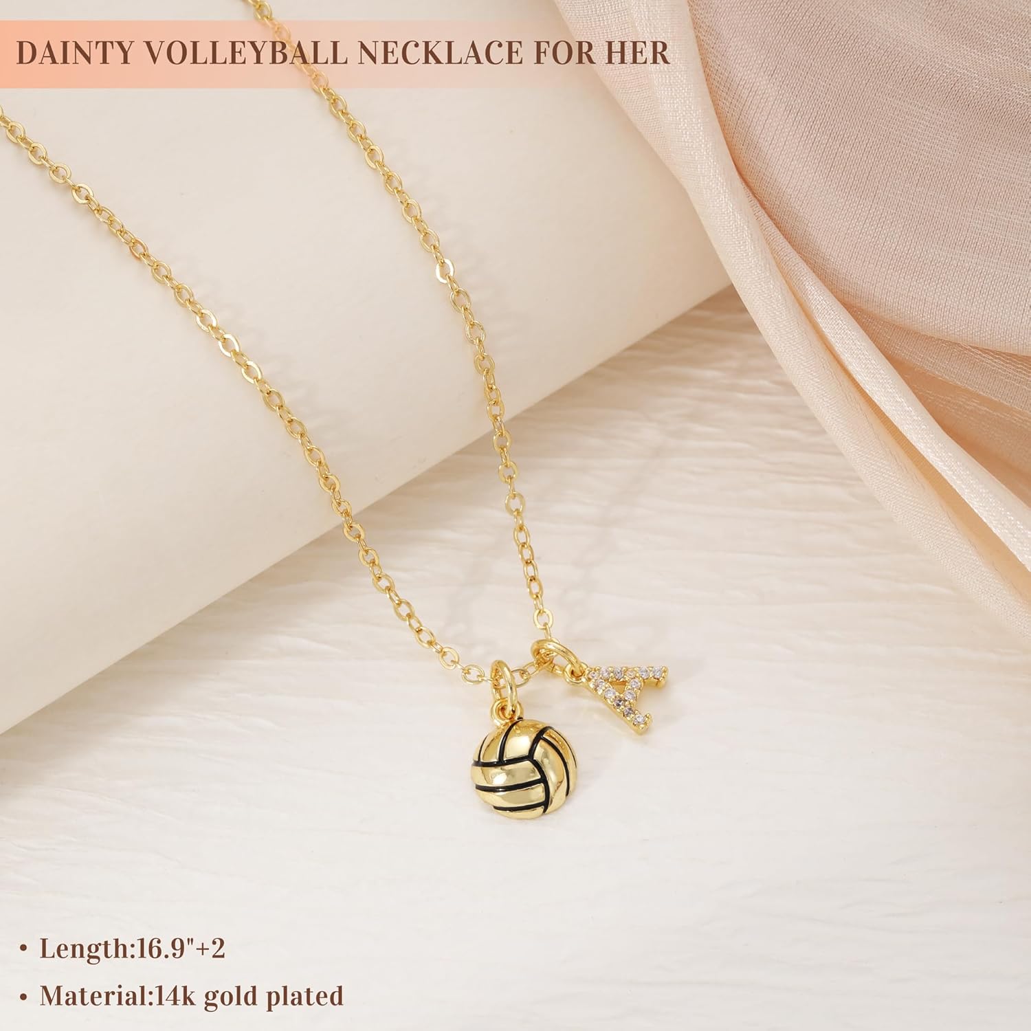 Volleyball Necklace, Soccer Volleyball Gifts for Teen Girls Initial Necklaces for Women with Soccer Pandent Dainty 14K Gold CZ Letter Necklace Non Tarnish Gifts for Team Player Coaches Fans Volleyballs Accessories/Souvenir - Image 7