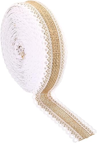 PATIKIL Cinta de tela de arpillera de 1 pulgada de ancho, 11 yardas, envoltura natural, con alambre, con alambre, para manualidades, rollo floral