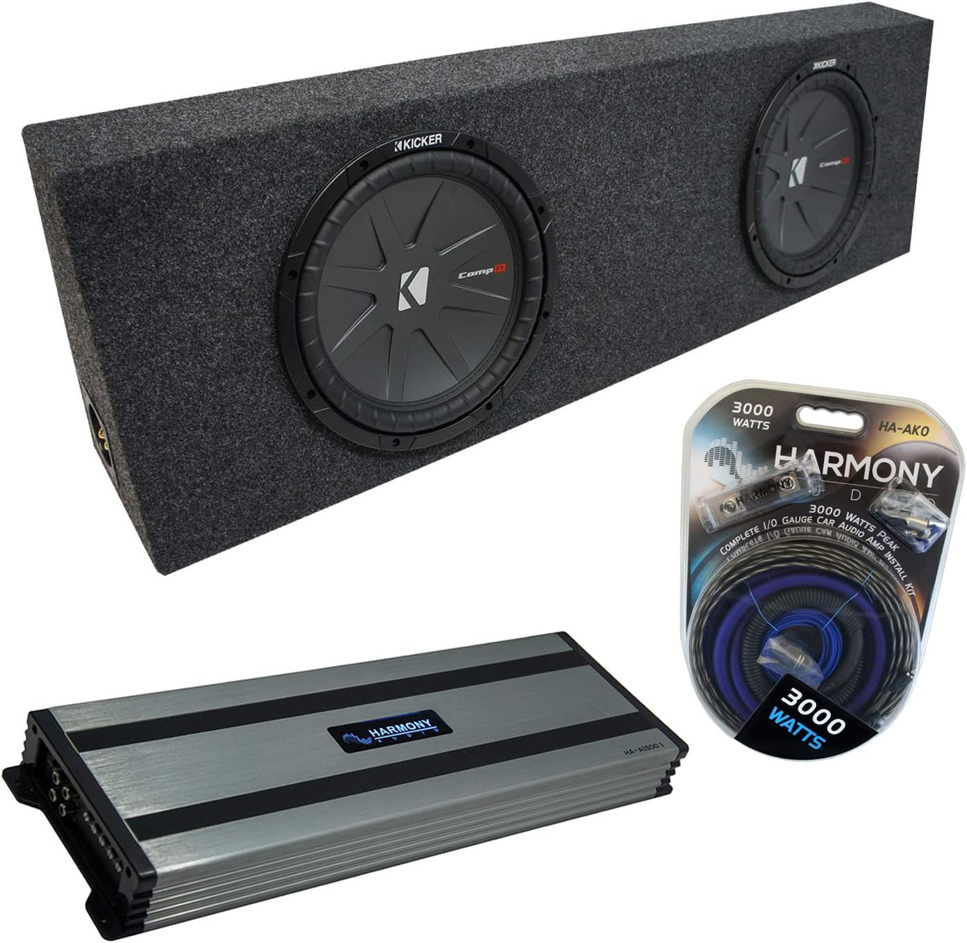 Harmony Audio Universal Regular Standard Cab Truck Kicker Bundle CompR CWR12 Dual 12" Sub Box Enclosure & Harmony HA-A1500.1 Amp