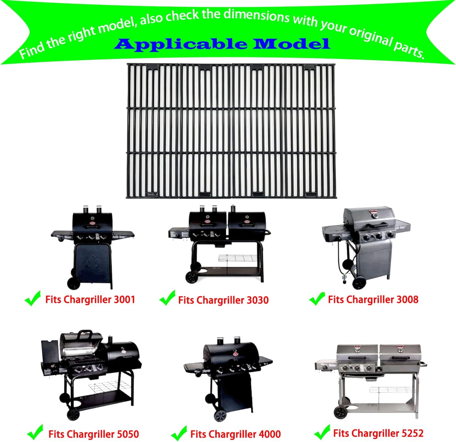 Direct store Parts DC114 (4-pack) 19.75" Porcelain Coated Cast Iron Grill Cooking Grates Replacement for Chargriller Gas Grill 2121, 2123, 2222, 2828, 3001, 3030, 3725, 4000, 5050, 5252, 5650,9020