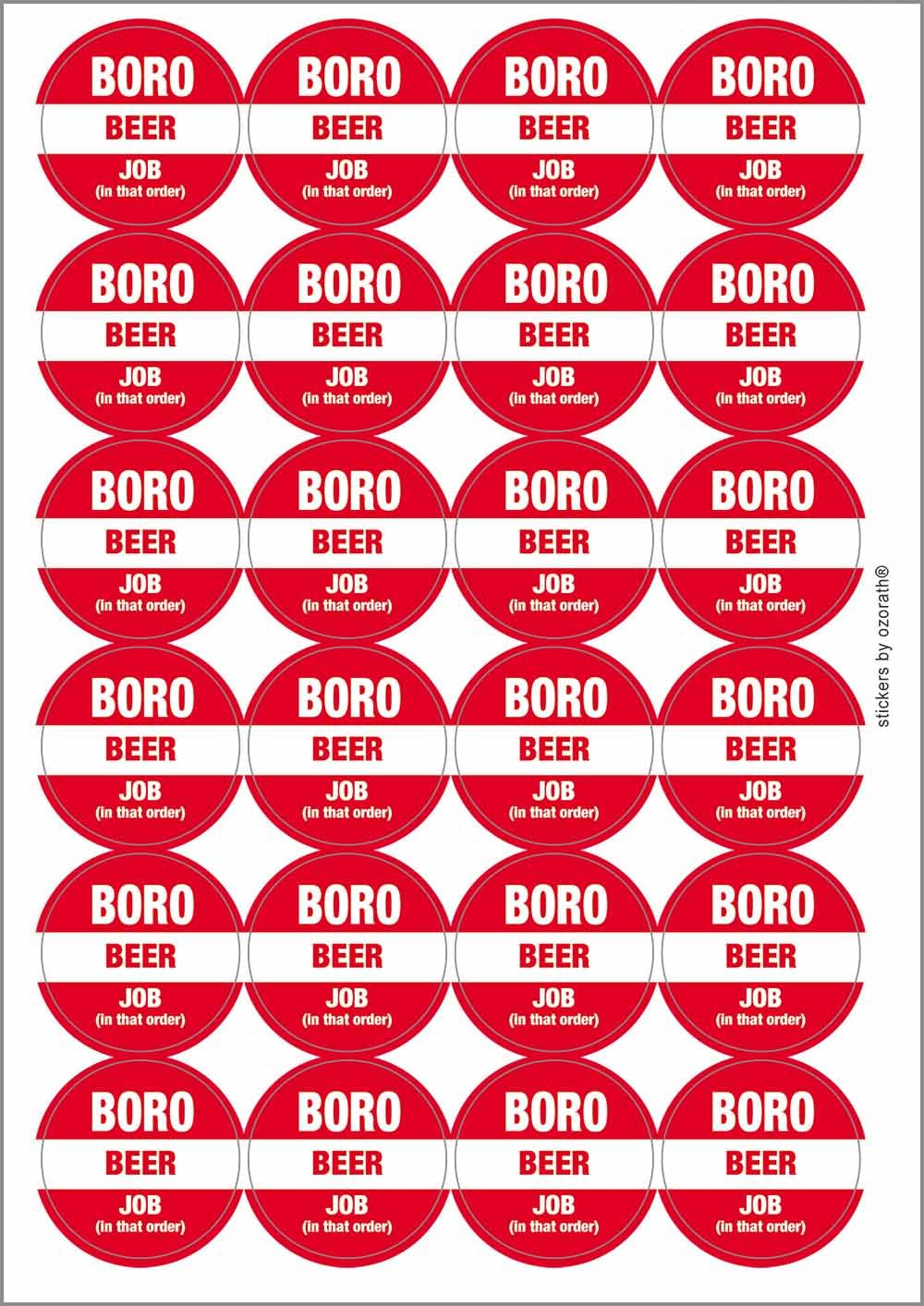 Middlesbrough Boro Beer Job in that Order Funny Circular Matt Paper Stickers A4 Sheet of 24 (Each Sticker is 45mm Diameter)