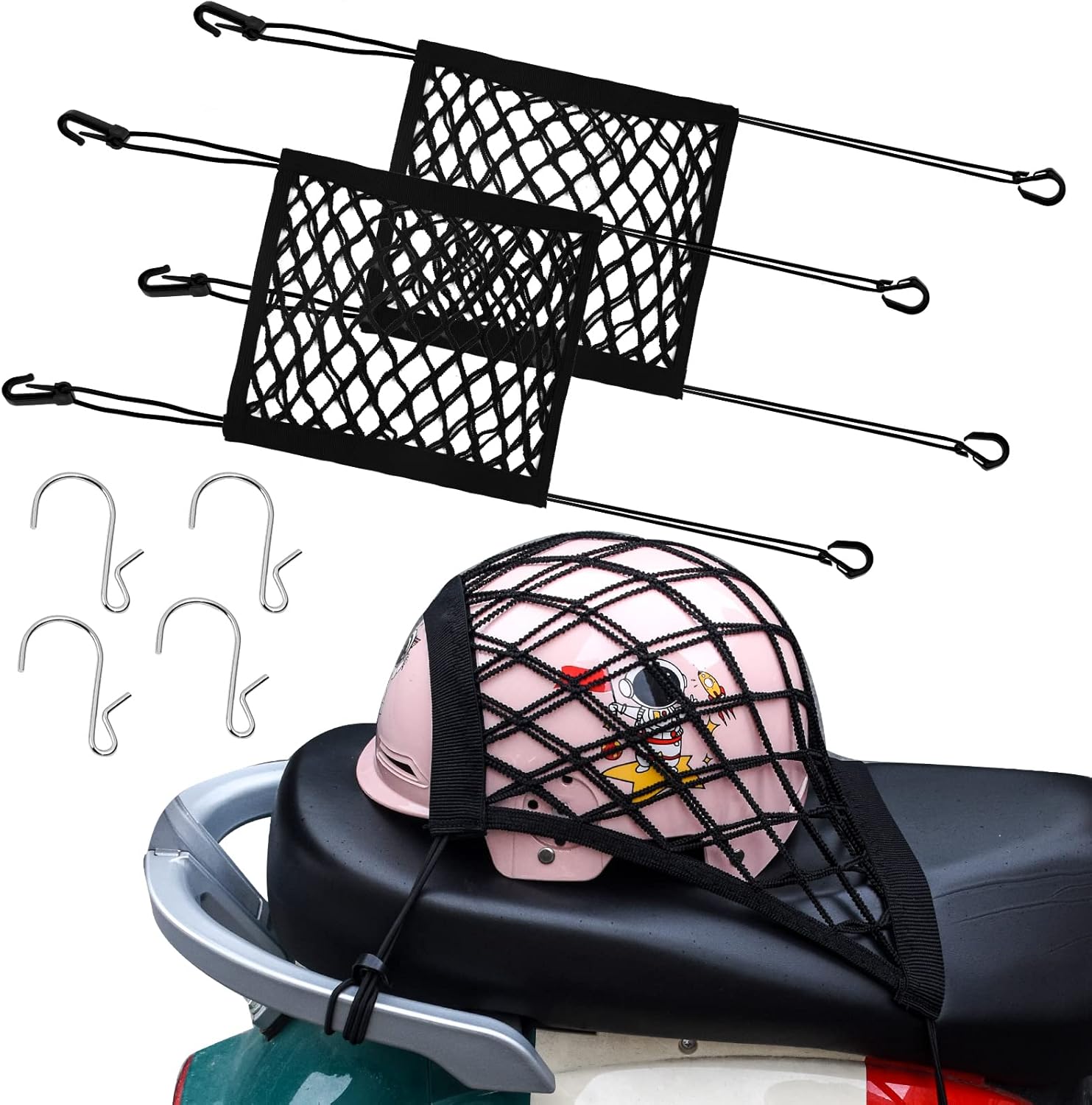 2 Pack Motorcycle Cargo Net, Motorcycle Bungee Cargo Net 10.3"X15.4" Helmet Net