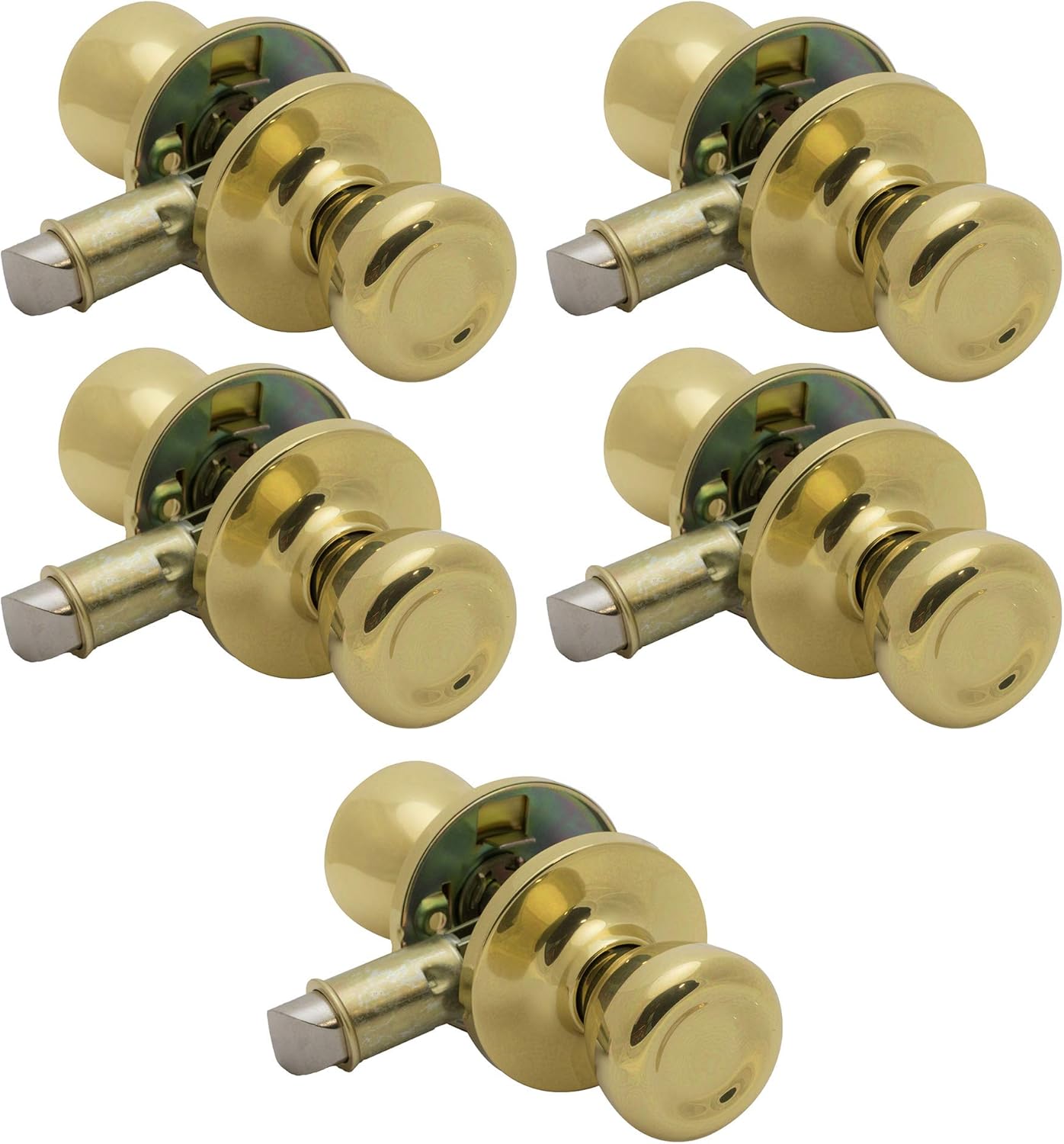 5 Pack of Pro-Grade Classic Mobile Home Passage Door Knob Hall and Closet Handle, Polished Brass