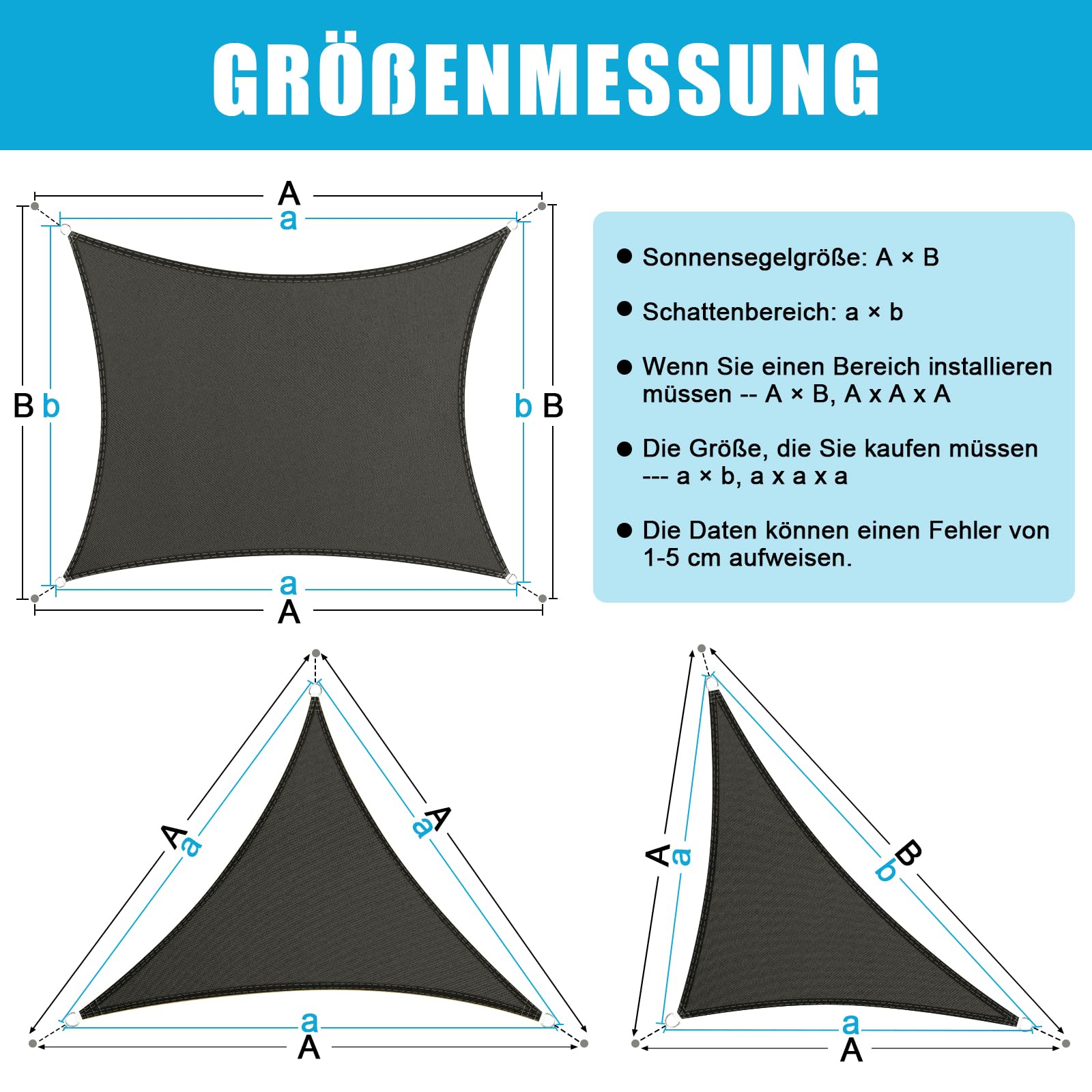 Amagenix Voile d’ombrage 3x4m Rectangulaire, Imperméable Anti-UV 95% | avec cordes de fixation, en polyester PES – Pour balcon, terrasse et jardin