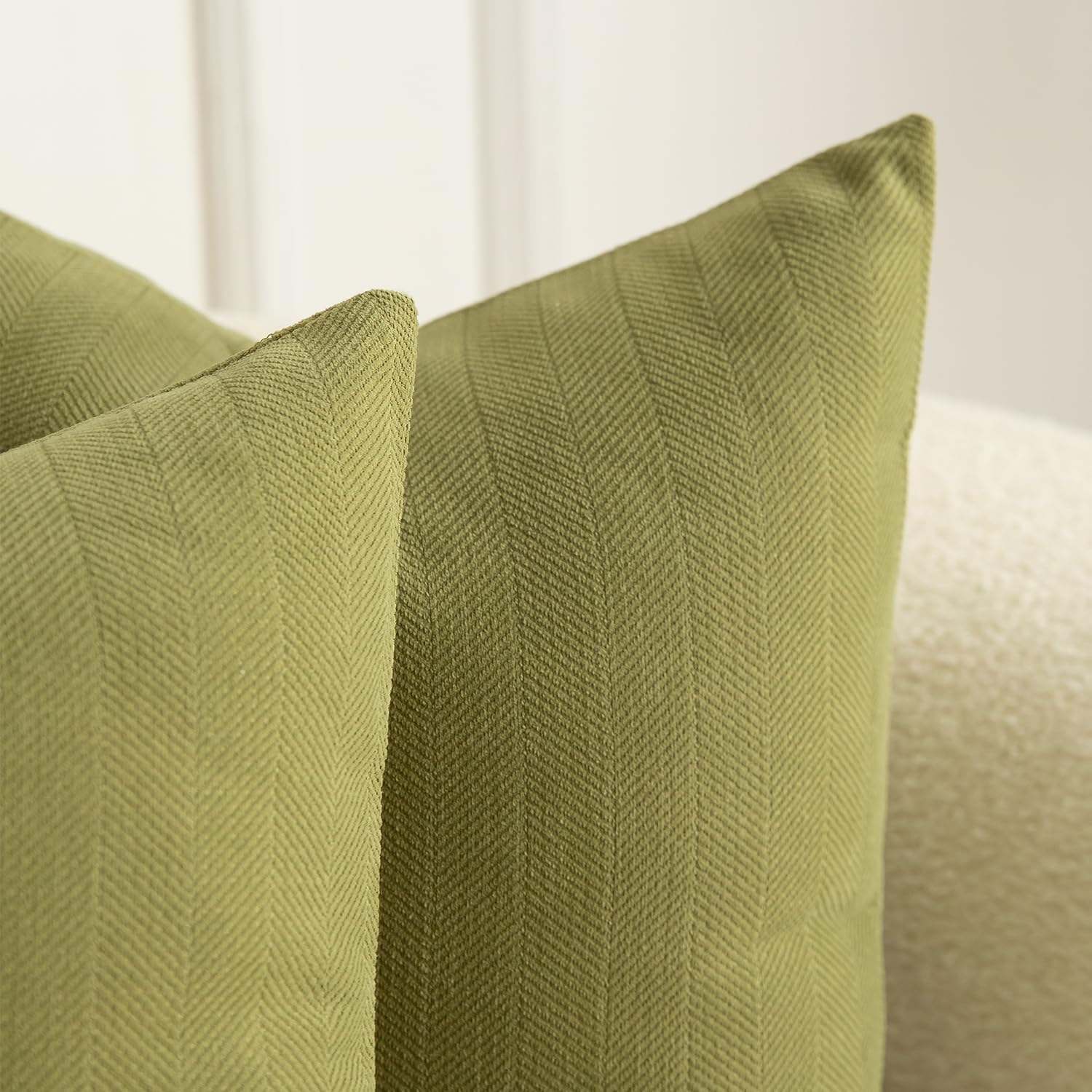Mandioo Pack of 2 Chenille Cushion Covers Soft Comfortable Durable Throw Pillow Cases for Home Decor Sofa Couch Living Room Bedroom 26 x 26 Inch 65x65 cm Olive Green - Image 2