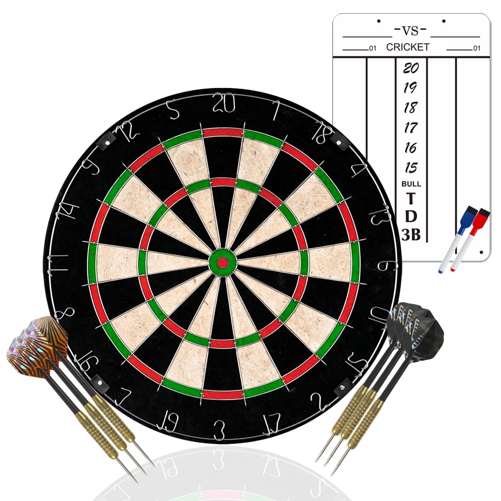 Regulation Bristle Dart Board Set: 45' High-Grade Compressed Sisal Dart Boards for Adults w/Print Numbers & Staple-Free Bullseye, Dartboard Set for Family Party/Room/Bar/Garage