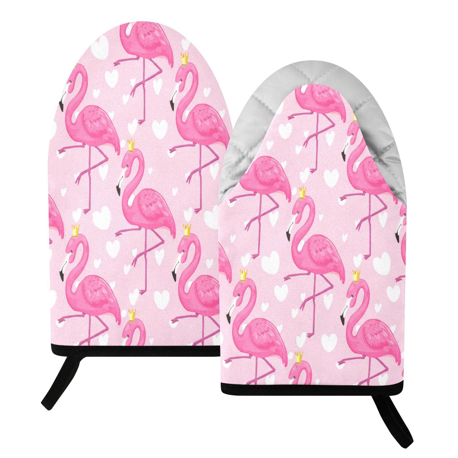 BURSTDDY Flamingos Oven Mitt,Heat Resistant Kitchen Mitts for Cooking