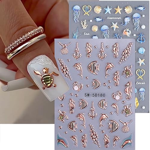 Summer Nail Art Stickers Decals Ocean Theme Nail Decals 2PCS