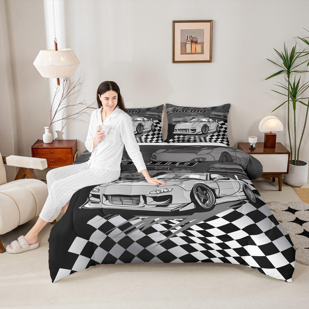 Linge de lit argenté à carreaux Manfei avec couette en duvet de course haute qualité