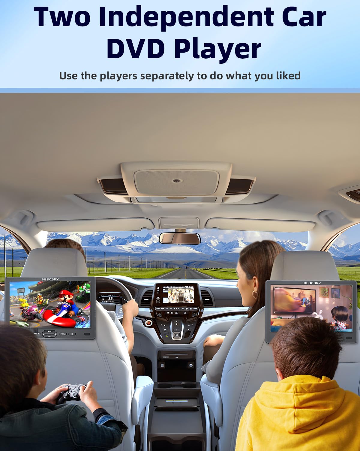 10,5 Zoll Auto DVD Player 2 Bildschirme mit Slot-Loading-Disc und HDMI-Eingang, 2 Kopfhörern, 2 Halterungen, Auto Fernseher für Kinder Unterstützt Letzter Speicher, Regionsfrei, USB-SD-Karte