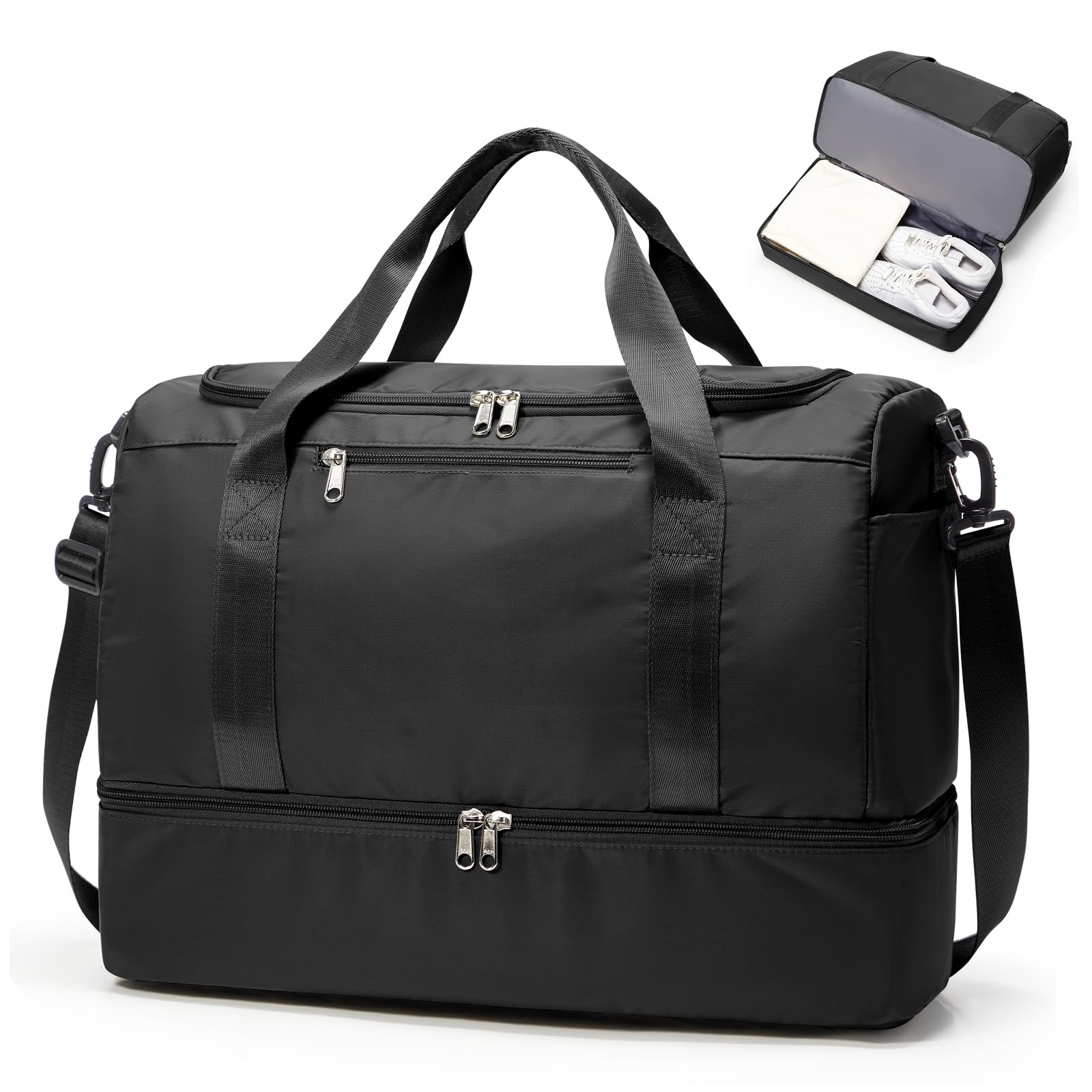 Sac de Voyage 45x36x20 pour Easyjet,Bagage à Main Léger, Sac fourre-Tout de Sport Imperméable pour Week-End avec Compartiment à Chaussures pour Travel Gym Danse,A02 - Noir