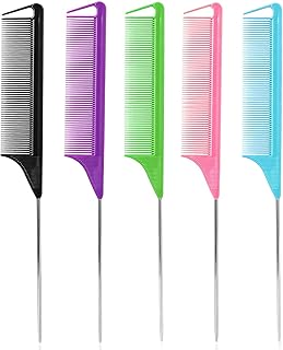 Rat Tail Combs for Hair Stylist: 5Pcs Parting Comb for Braids, Metal Long Steel Pin Rat Tail Teasing Combs, Professional Hair Salon Quality,Combs for Women (A Style)