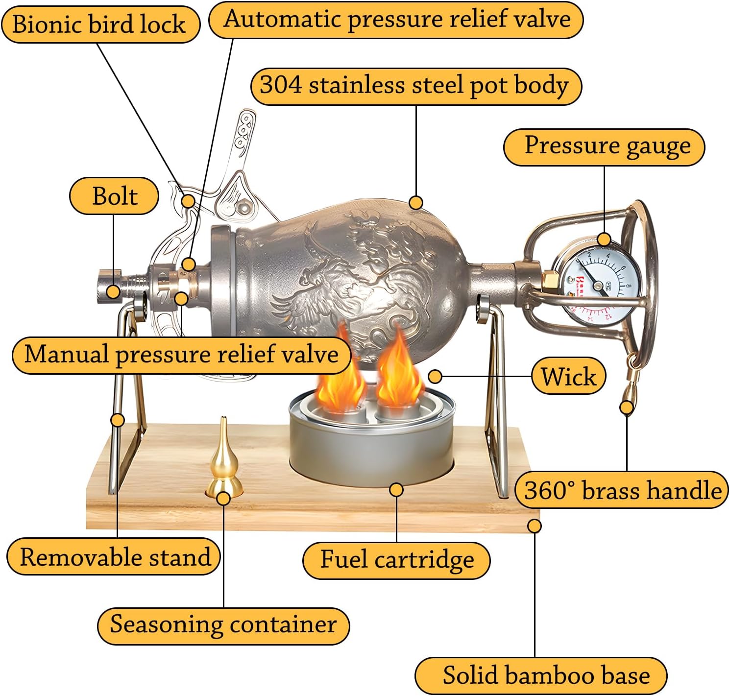 350ml Chinese Popcorn Cannon Machine, Chinese Popcorn Maker, Hot Air Popcorn Machine,Double Valve Stainless Steel High Pressure Popcorn Popper for Family Gathering Party Fun,with 2 Bags