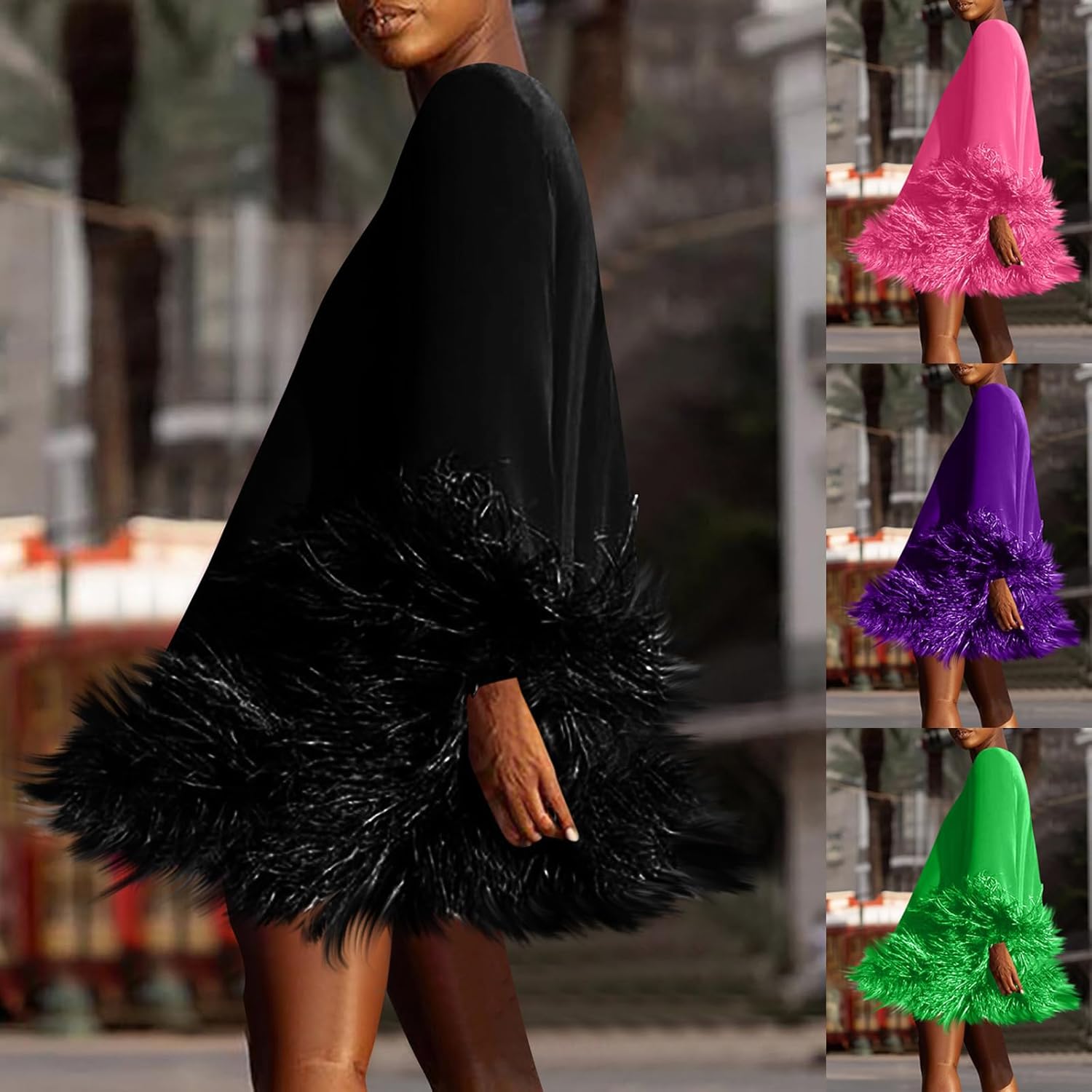 Trendy Long Sleeve Feathers Midi Dress for Women Plus Size Elegant Formal Smocked Flowy Cute Cocktail Party Dress - Image 6