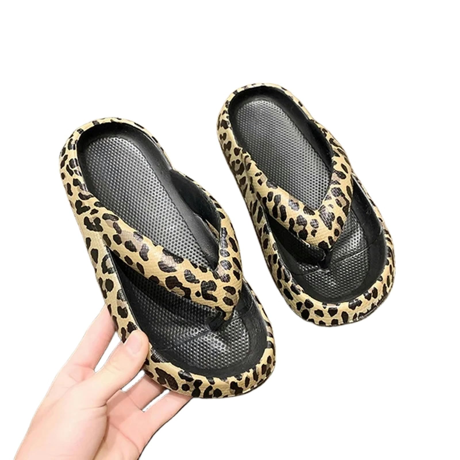 AVANISE Flip Flop Women Cloud Slippers Women Leopard Print Flip Flops Women Soft Thick Sole Outdoor Non-Slip Slides Ladys Summer Sandals-Black Leopard-42-43