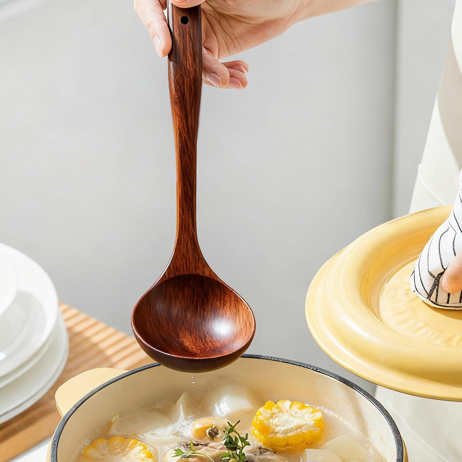 Wooden Ladle for soup, 11 Inch Wooden Soup Spoon, Long Handle Ladle Spoon, Large Kitchen Woodens Scoop for Cooking Serving Cookware, Gravy Sauce Porridge - Image 5