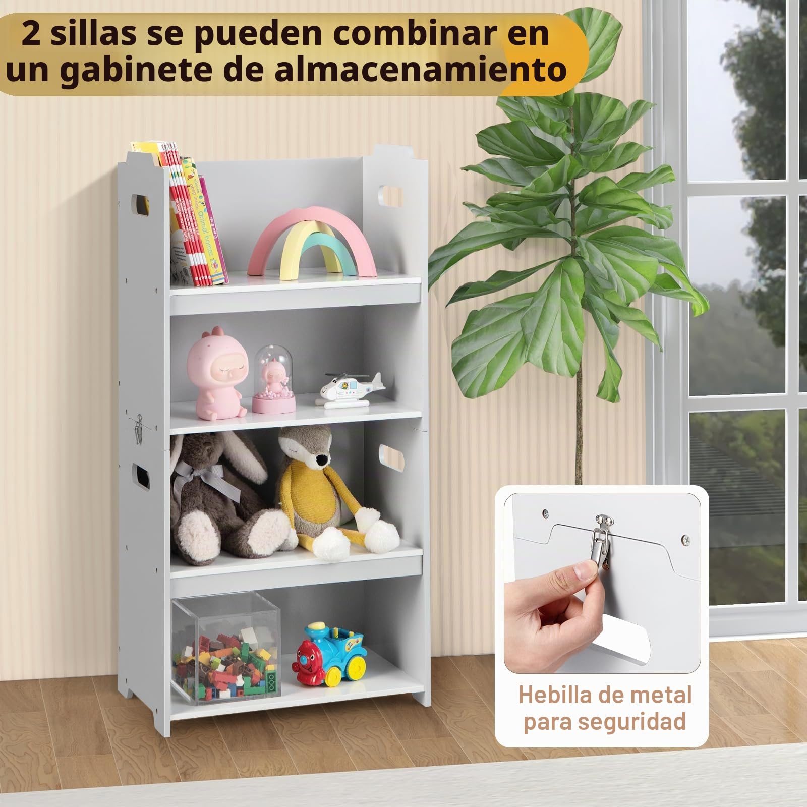 LIFEZEAL Mesa y Sillas Infantil Polivalente con Cubo Extraíble | Escritorio Infantil con 2 Sillas Apilables y Mueble de MDF para Niños
