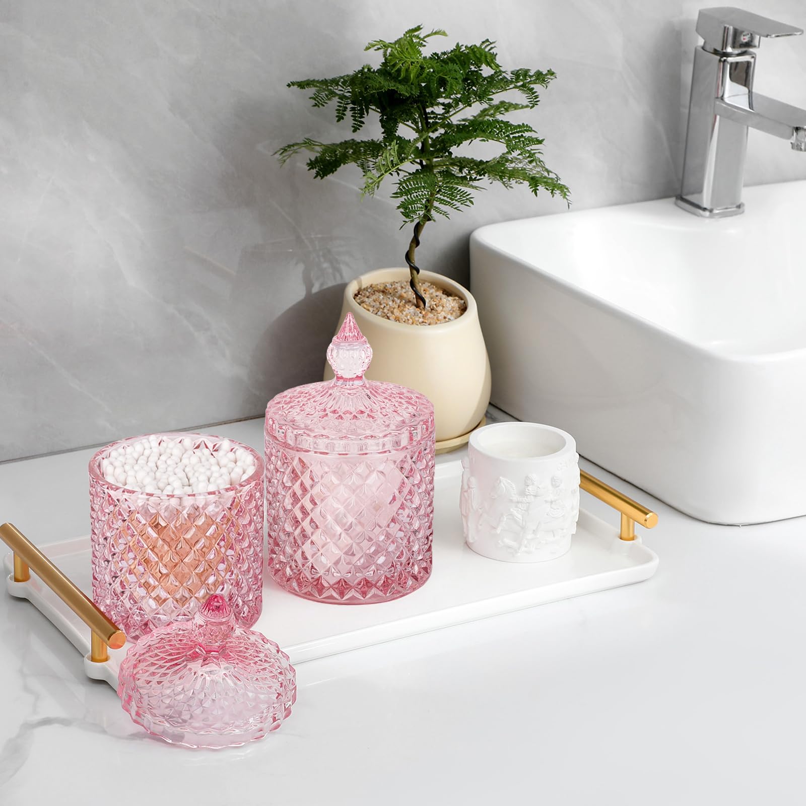 Tarros Boticario Decoración Baño Botes Vidrio Boticario 2 Unidades - Tapa  Incluida, Almacenamiento Baño, Algodón, Joyas Frascos Decorativos Tapa, image size:1600x1600