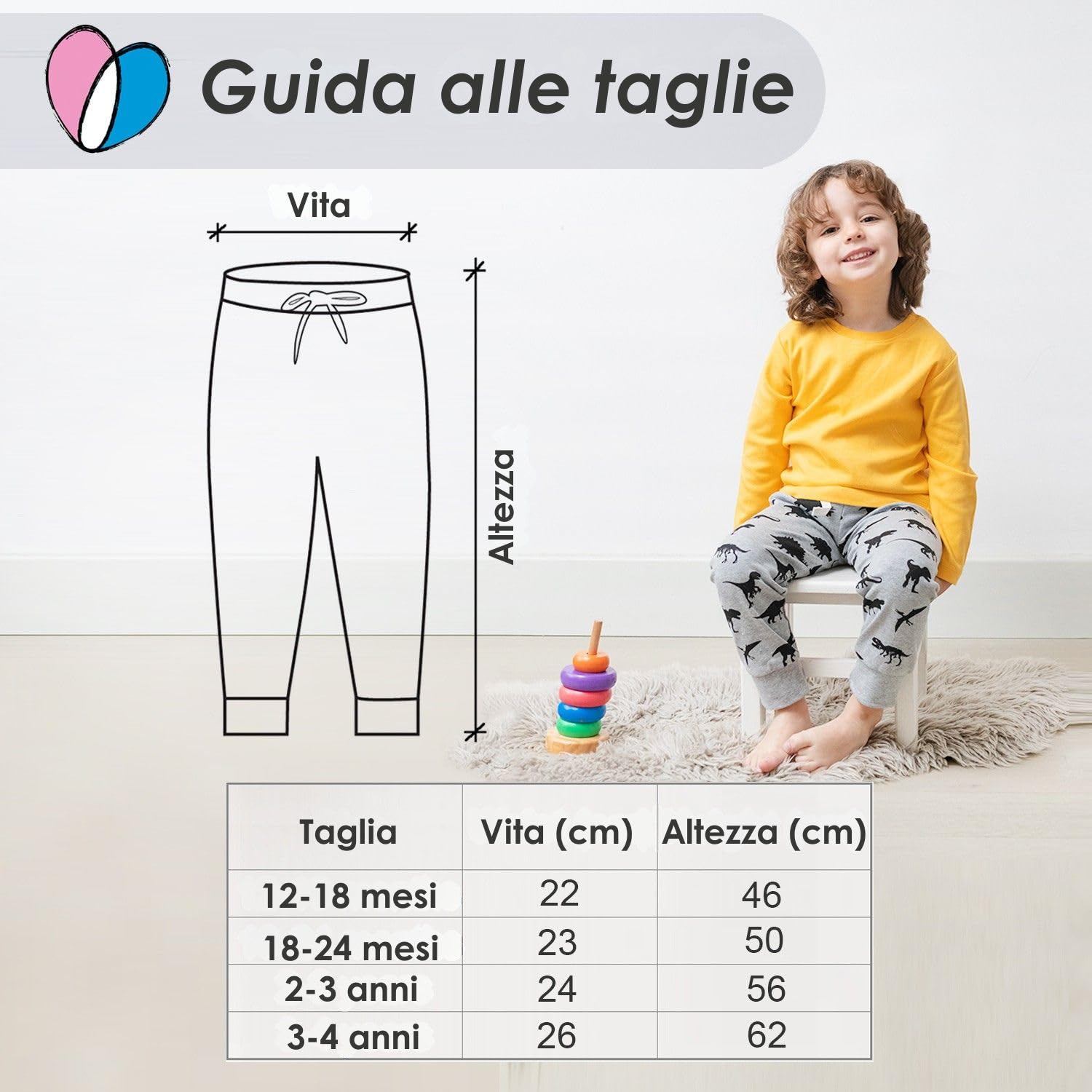 Lovjoy Pantaloni Jogger da Bambini – Pacco da 3 o 4 Colori - 1-4 Anni - qualità, Comfort, 100% Cotone con Elastico e Coulisse Regolabile