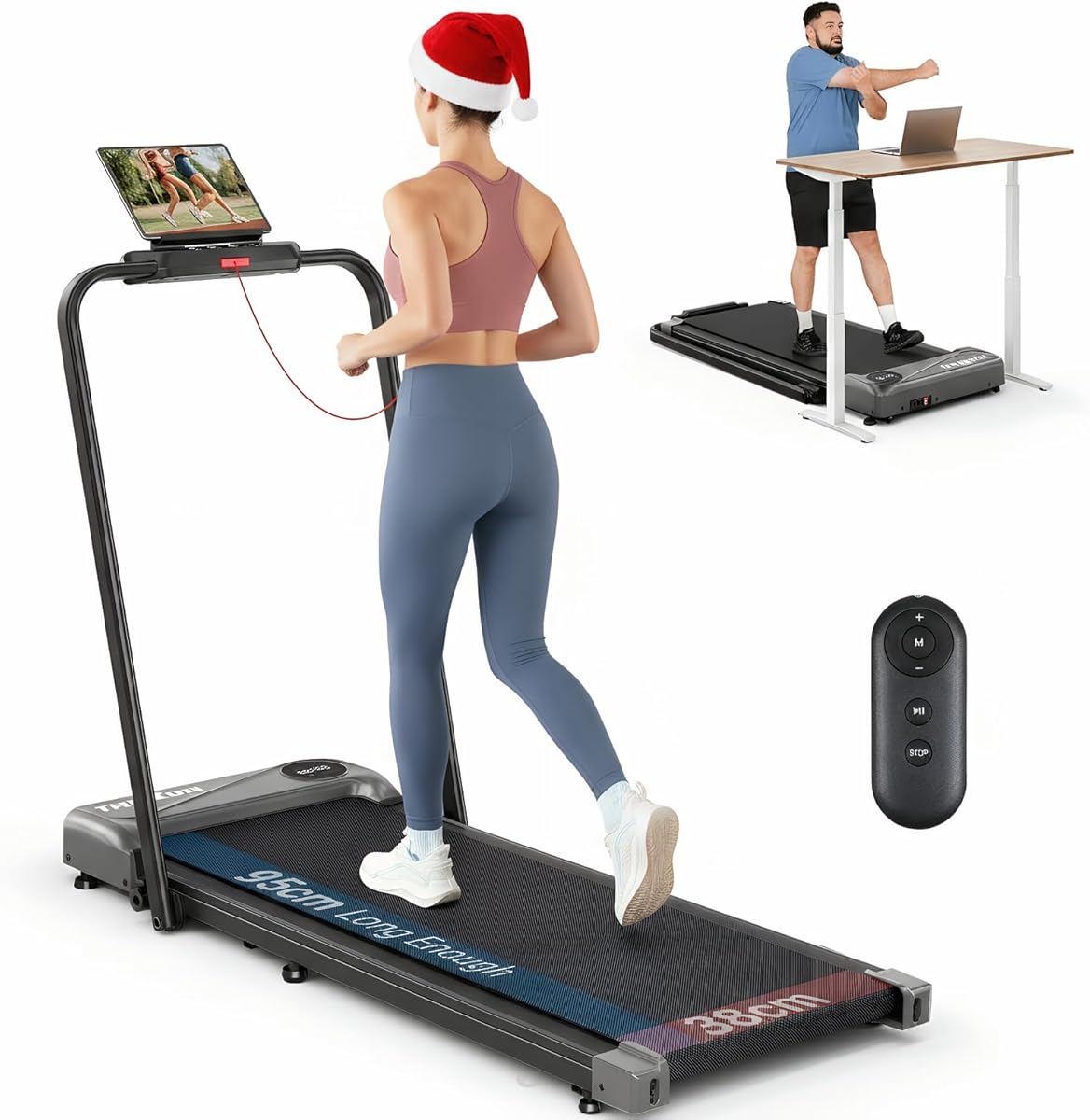 THERUN Laufband für Zuhause Klappbar, Walking Pad Leise mit Handlauf&LED-Anzeige, Treadmill bis 10 km/h,Doppelte Stoßdämpfung Laufband Schreibtisch für Zuhause&Büro, Keine Montage Erforderlich