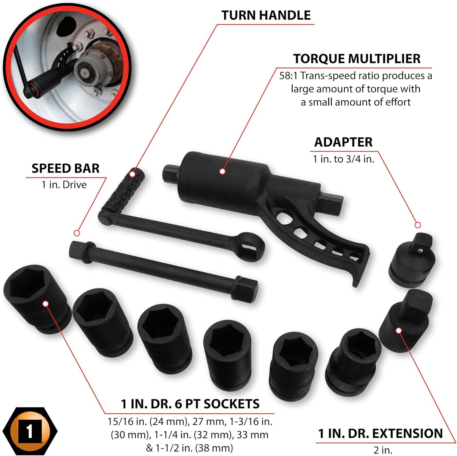 Performance Tool M208 3,688 ft/lbs Torque Multiplier Wrench – Torque Multiplier 1-Inch Drive Lug Nut Wrench Torque Amplifier Lug Nut Remover