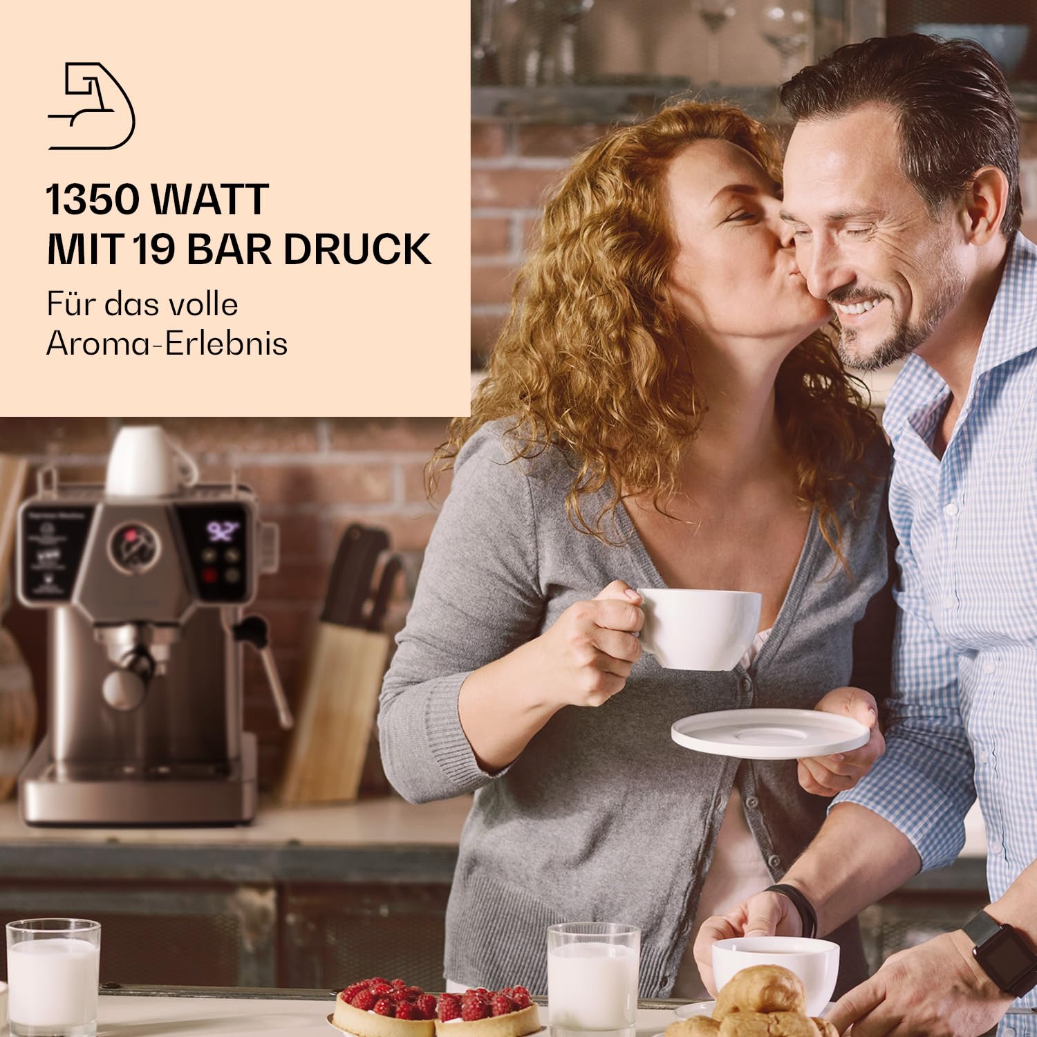Klarstein 1,8 L Siebträgermaschine Espressomaschine 19 Bar 1350 W Edelstahl Mini Kaffeemaschine mit Milchschäumer