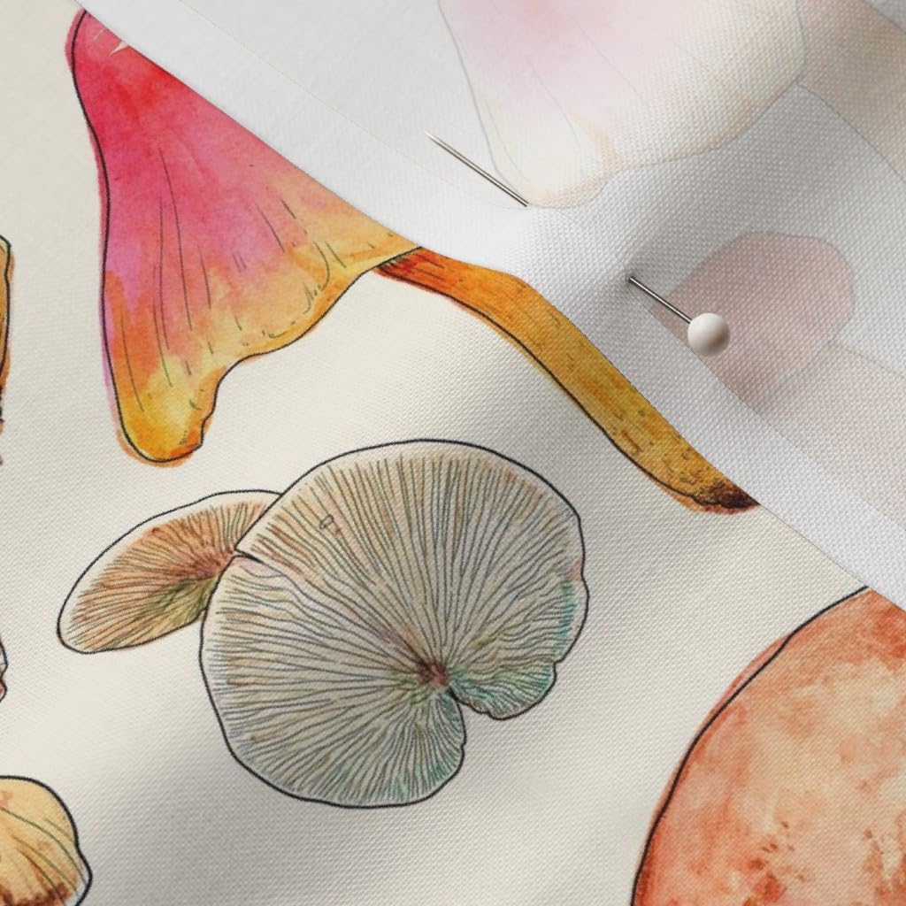 Spoonflower Fabric - Nature Colorful Watercolor Mushrooms Toadstools Black Outline Light Printed on Petal Signature Cotton Fabric by The Yard - Sewing Quilting Apparel Crafts Decor