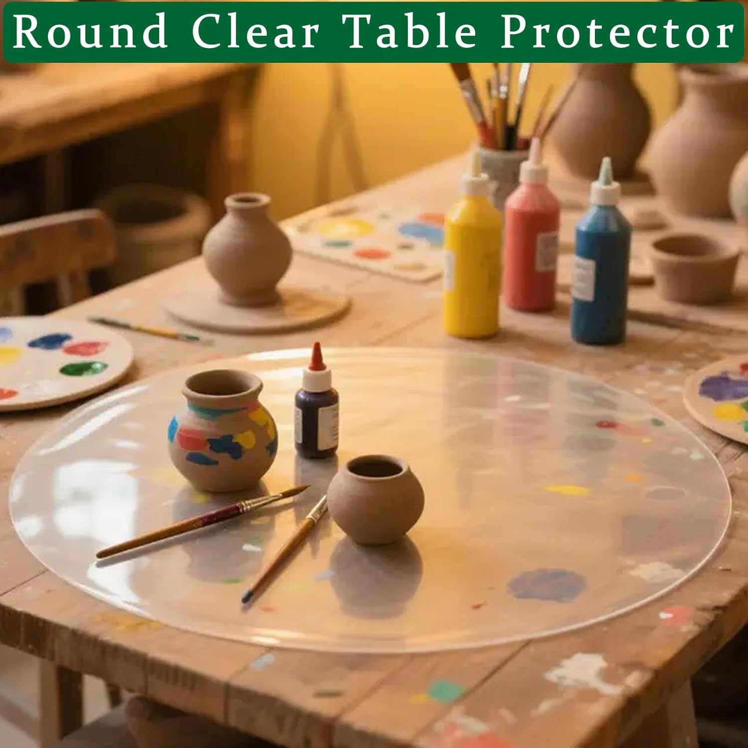 33.5 Inch Round Clear Table Cover Protector, PVC Plastic Table Mat, Waterproof & Scratch-Resistant, Easy Clean Tabletop Protector for Glass, Coffee & Dining Tables