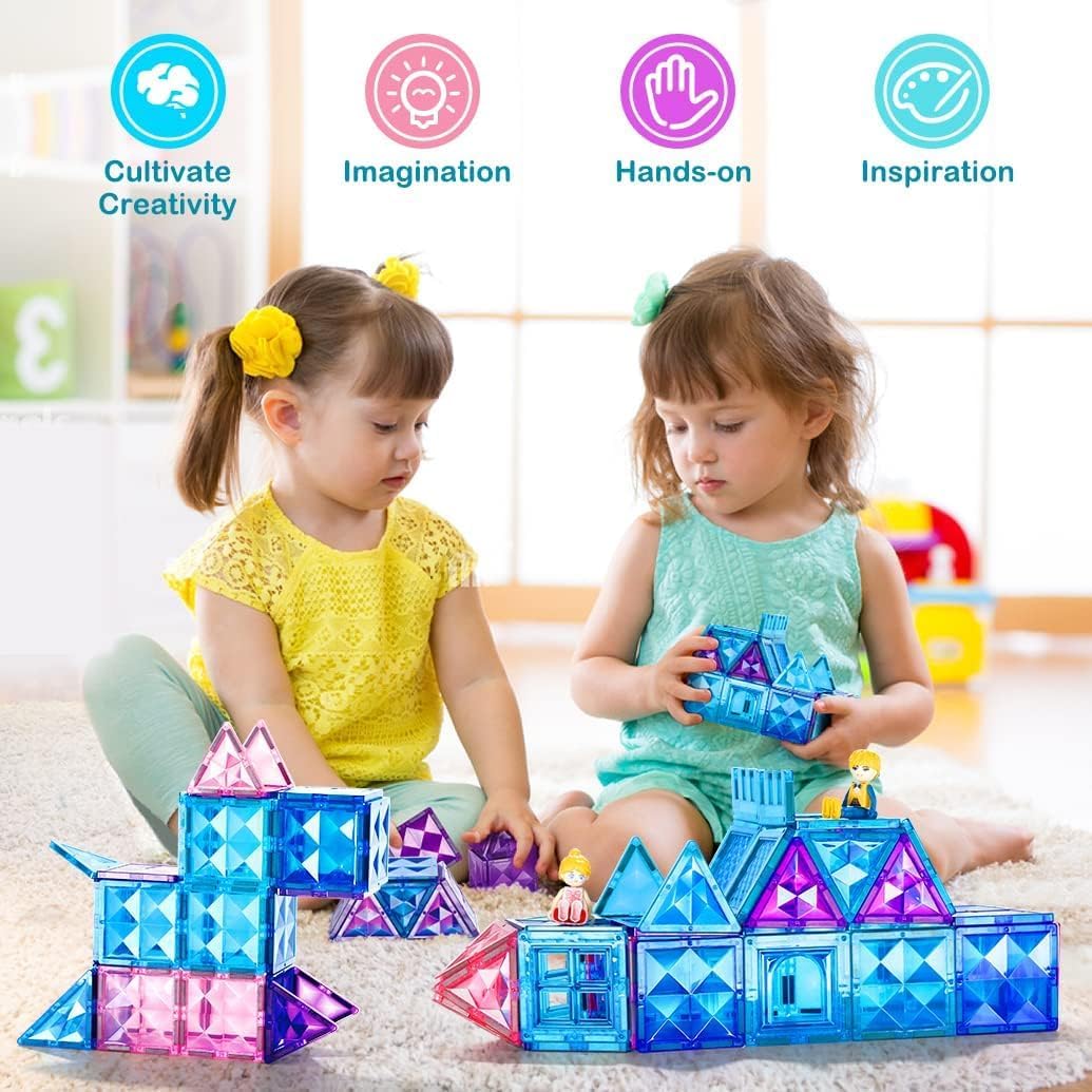 Castle Magnetic Tiles, 3D Building Blocks STEM Educational Kids Toys for Pretend Play, 3 4 5 6 7 8 Year Old Birthday Gifts for Boys and Girls, Preschool Learning Toys for Christmas