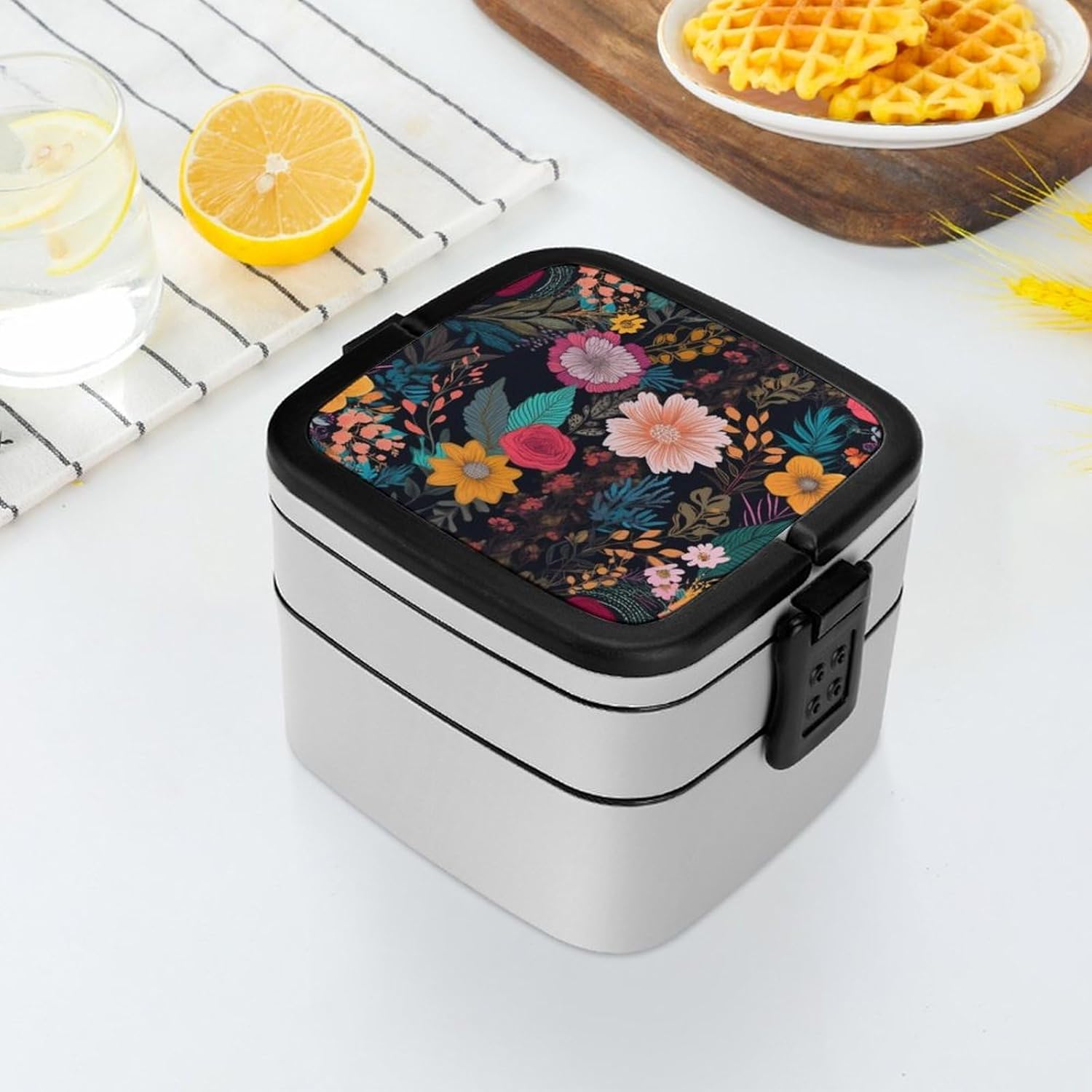 Adults Lunch Box Adult Bento Box Stackable Bento Box BPA-Free Colorful Boho Floral Lunch Box Food Container Ideal for Meal Prep, Work, And On The Go