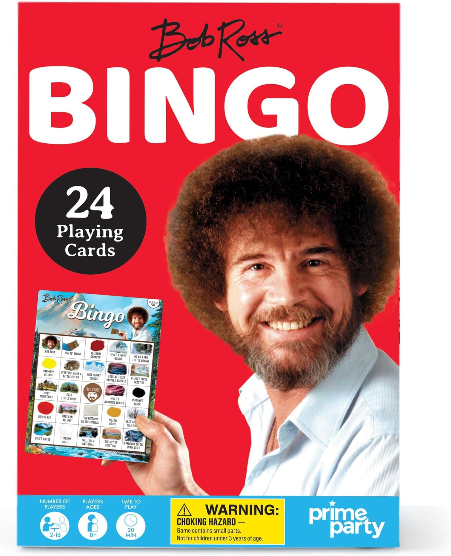 Bob Ross Bingo Game | Bingo Set for up to 16 Players - Party Game by Prime Party